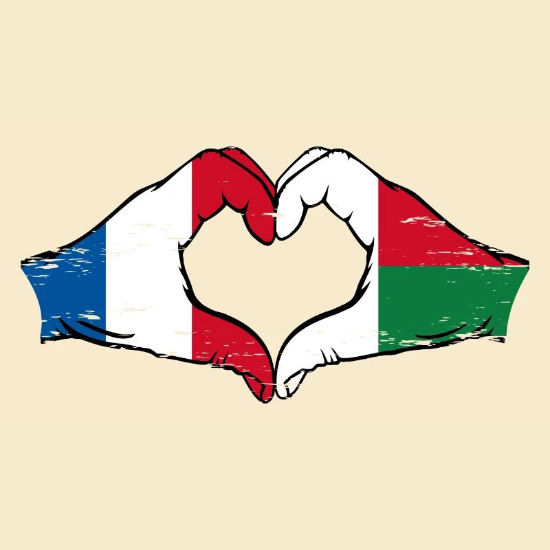 France Madagascar Drapeau Mains Coeur Forme Utilisé