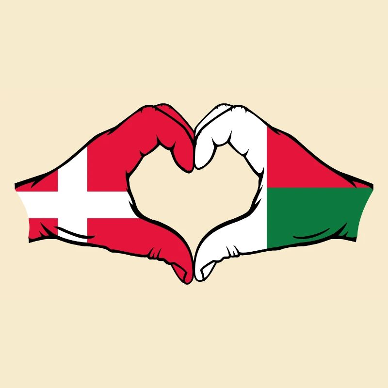 Danemark Madagascar Drapeau Mains Coeur Forme