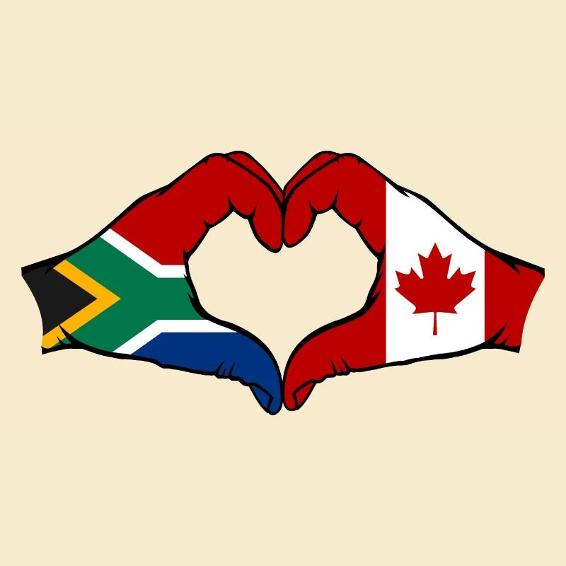 Afrique du Sud Canada Drapeau Mains Coeur Forme