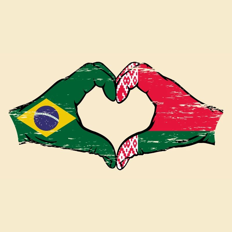 Brésil Biélorussie drapeau mains forme de coeur utilisé