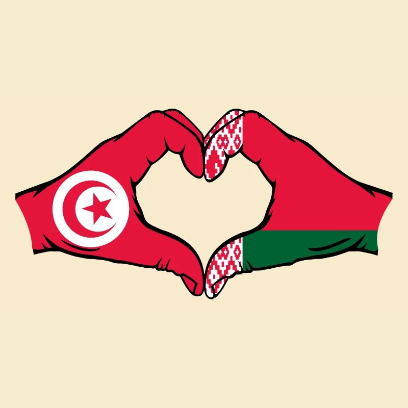 Tunisie Biélorussie drapeau mains coeur forme