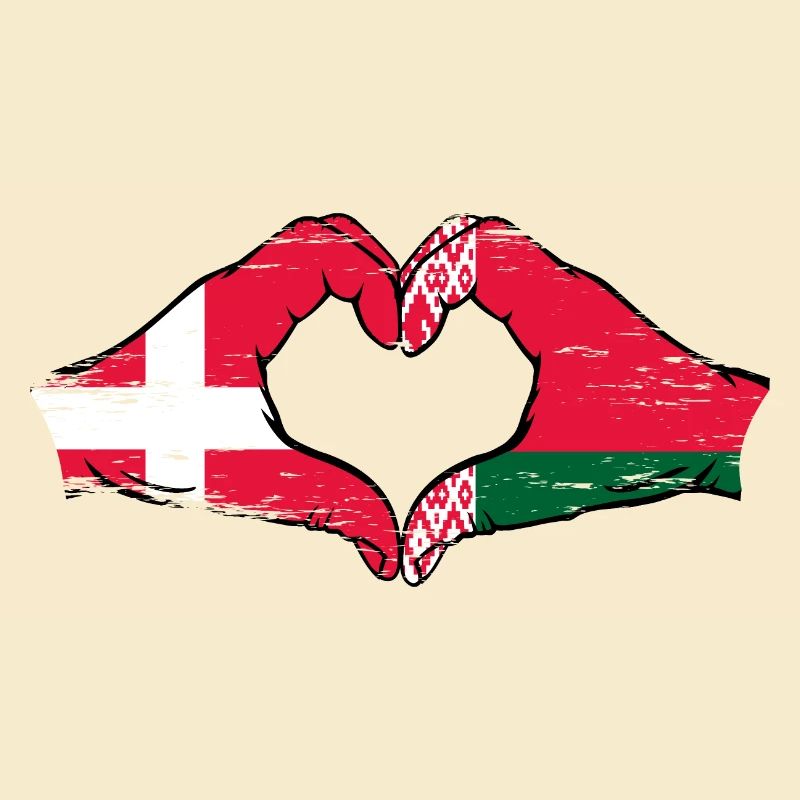 Danemark Biélorussie drapeau mains forme de coeur utilisé
