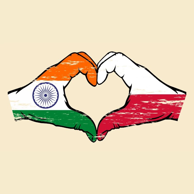 Inde Pologne drapeau mains forme coeur utilisé