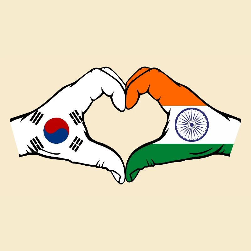 Corée du Sud Inde Drapeau Mains Coeur Forme