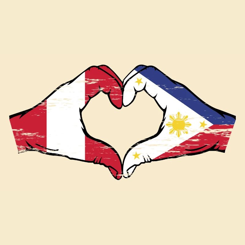 Pérou Philippines Drapeau Mains Coeur Forme Utilisé
