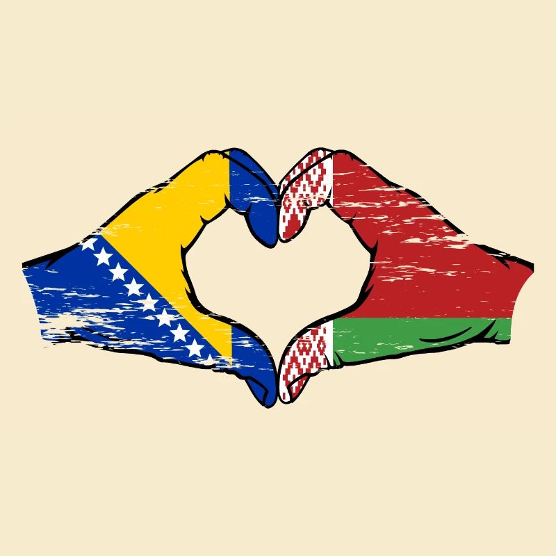 Bosnie Biélorussie drapeau mains forme de coeur utilisé