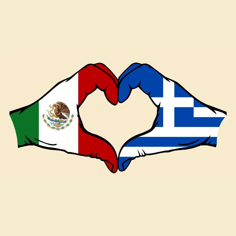 Mexique Grèce Drapeau Mains Coeur Forme