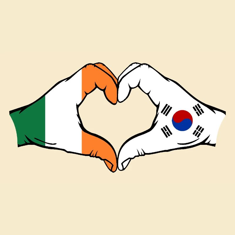 Irlande Corée du Sud Drapeau Mains Coeur Forme