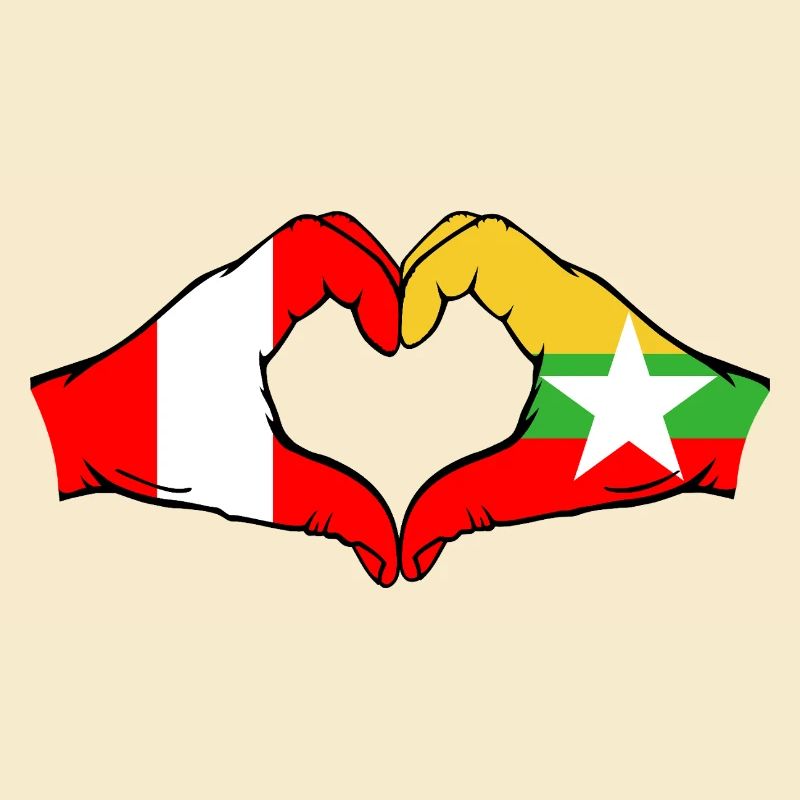 Pérou Myanmar Drapeau Mains Coeur Forme