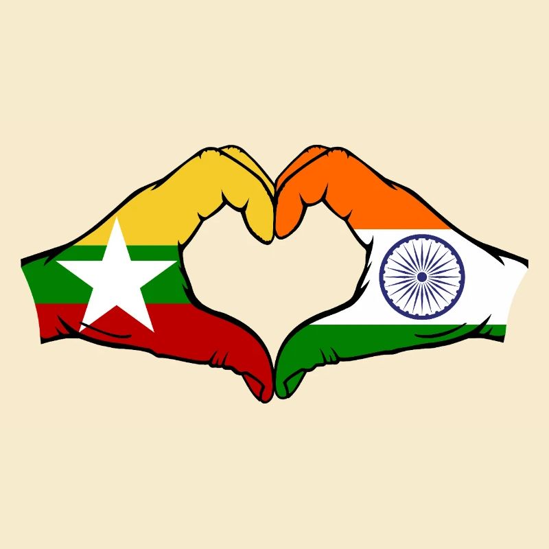 Myanmar Inde Drapeau Mains Coeur Forme