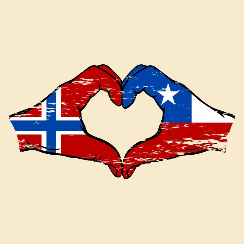 Norvège Chili drapeau mains forme de coeur utilisé