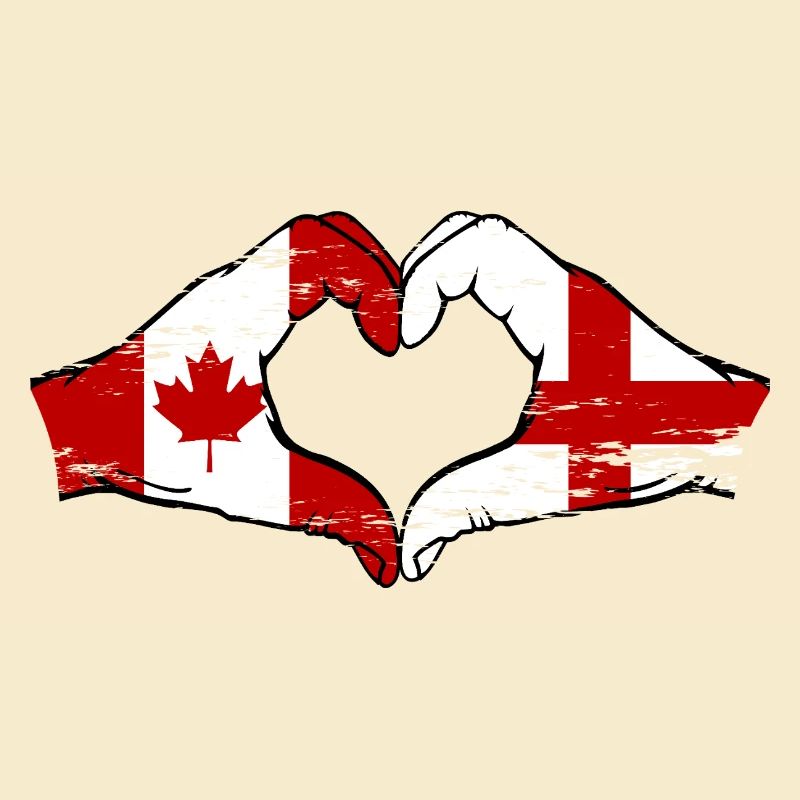 Canada Angleterre Drapeau Mains Coeur Forme Utilisé