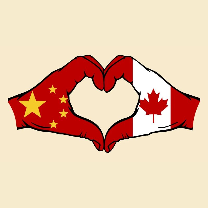 Chine Canada Drapeau Mains Coeur Forme