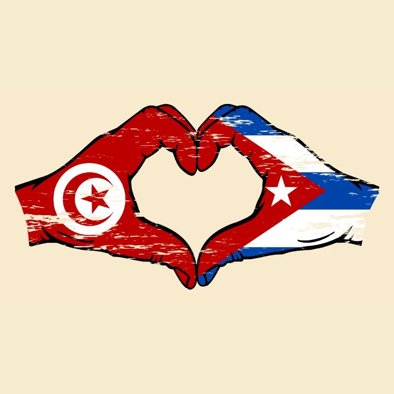 Tunisie Cuba Drapeau Mains Coeur Forme Utilisé