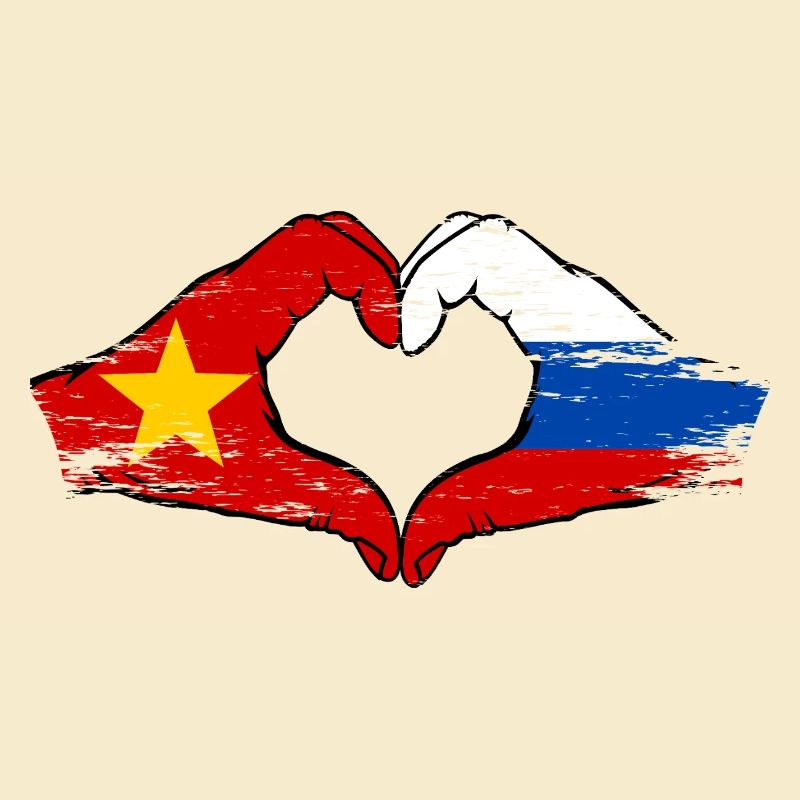 Vietnam Russie Drapeau Mains Coeur Forme Utilisé