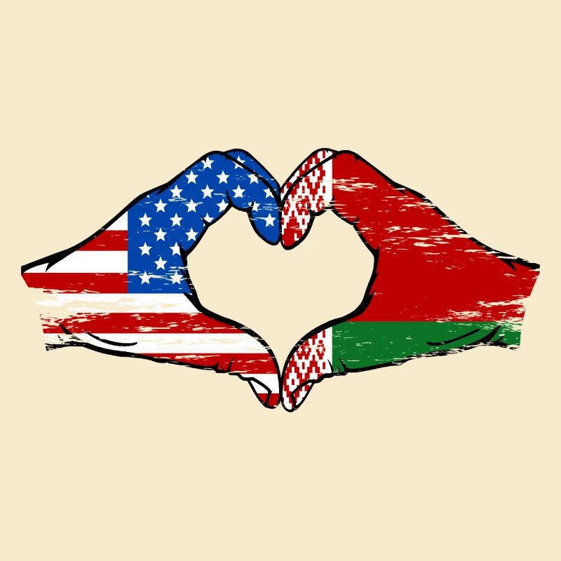 États-Unis Biélorussie drapeau mains forme de coeur utilisé