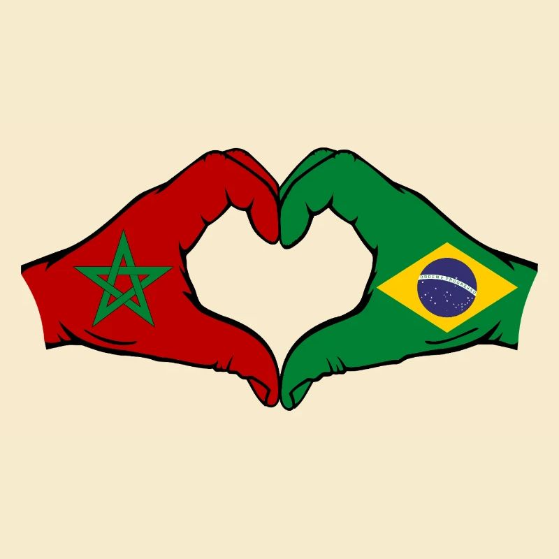 Maroc Brésil Drapeau Mains Coeur Forme