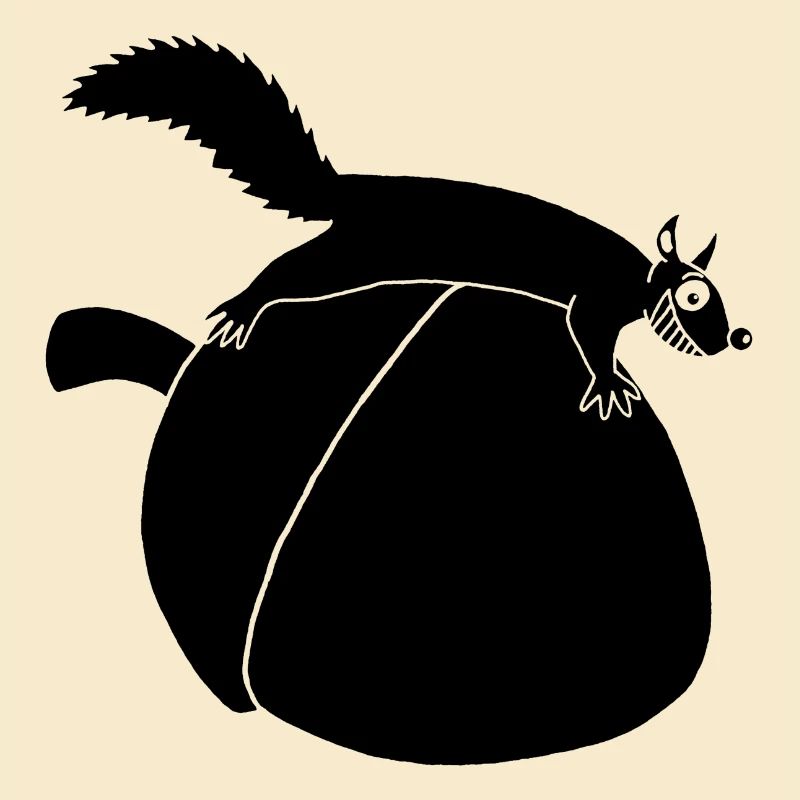Das Eichhörnchen gegen die Eichel (schwarz)