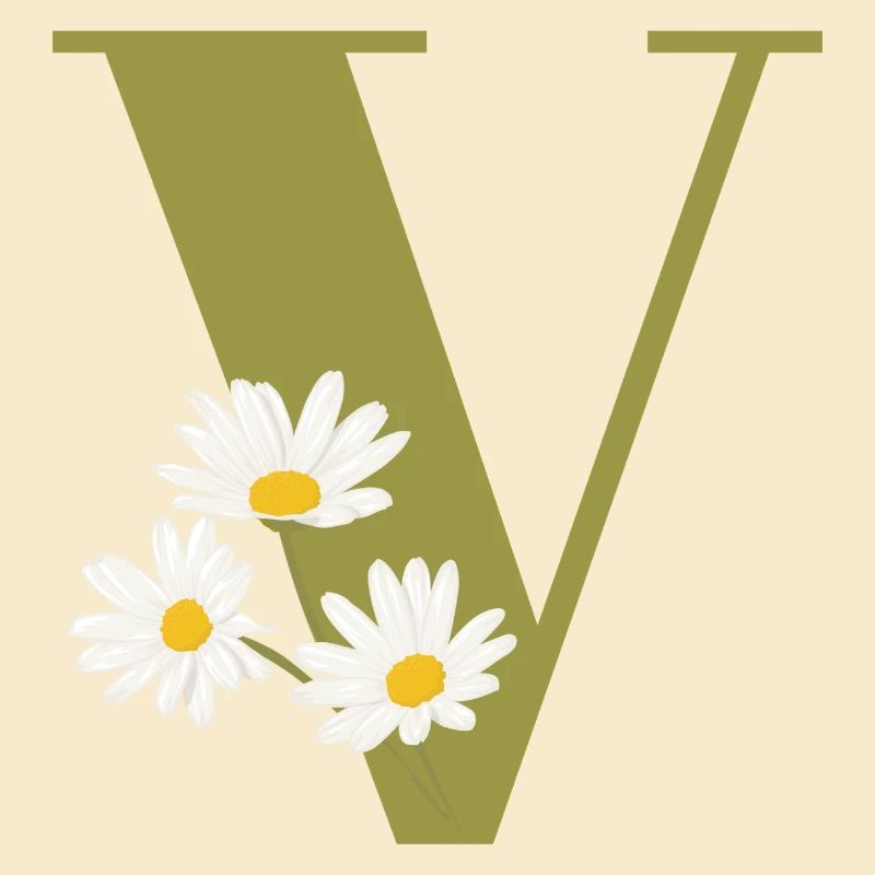 Buchstabe v grüne Gänseblümchen