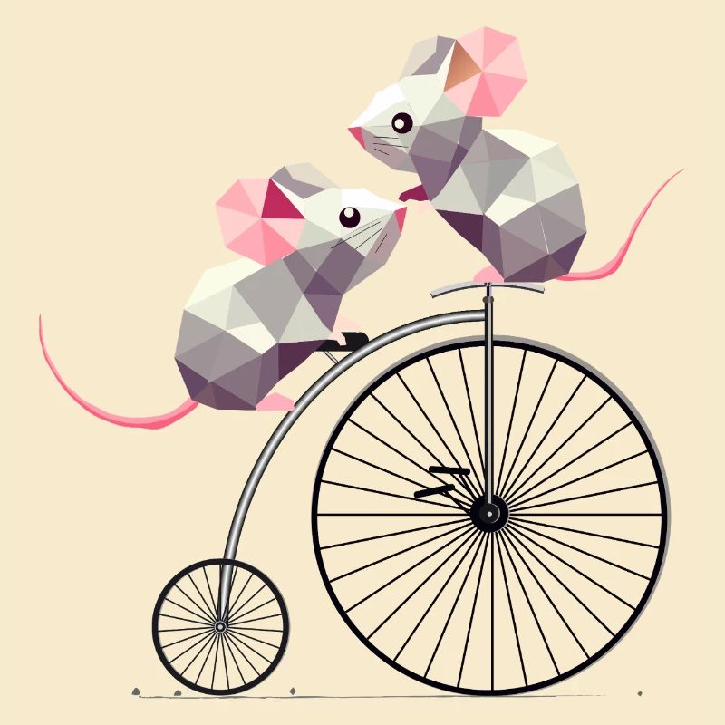 cute polygon mice on a nostalgic penny farthing
