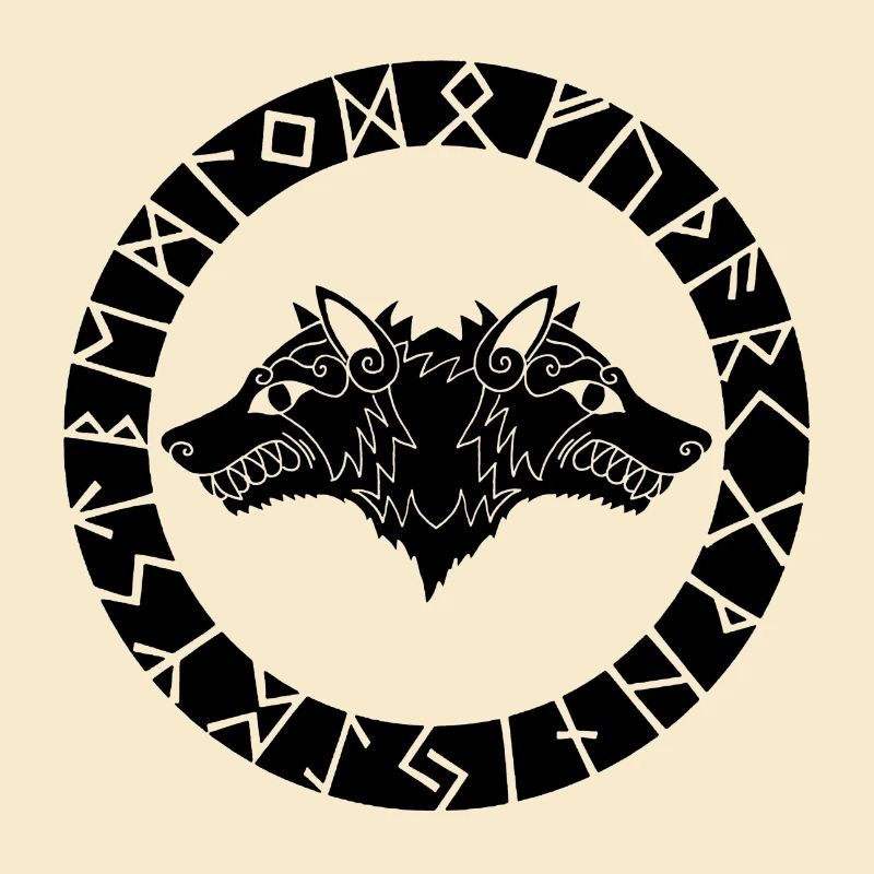 Two-headed black Viking wolf
