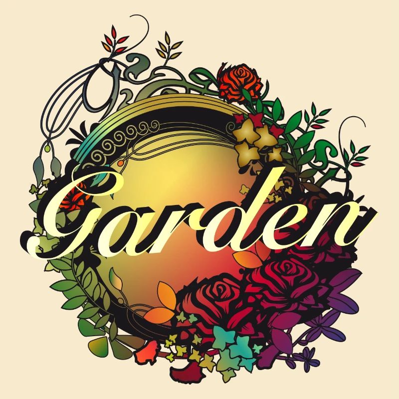 bunter Garten in Jugendstil Glasfenster Optik