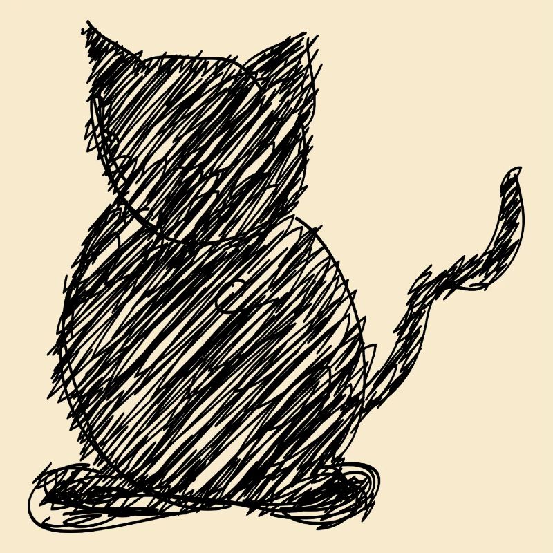 Cat Scribble Drawing Animal Gift