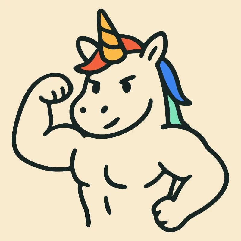 Starkes, flexierendes Einhorn mit bunten Mähnenkunst