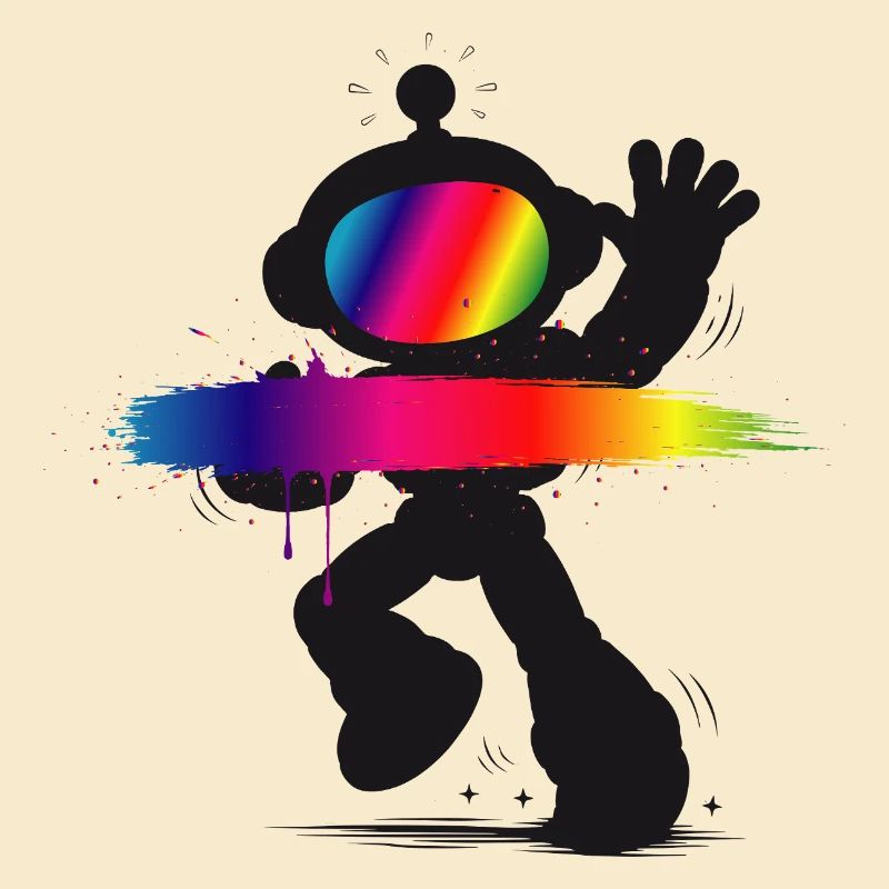 Roboter Silhouette Regenbogen Splash Design  