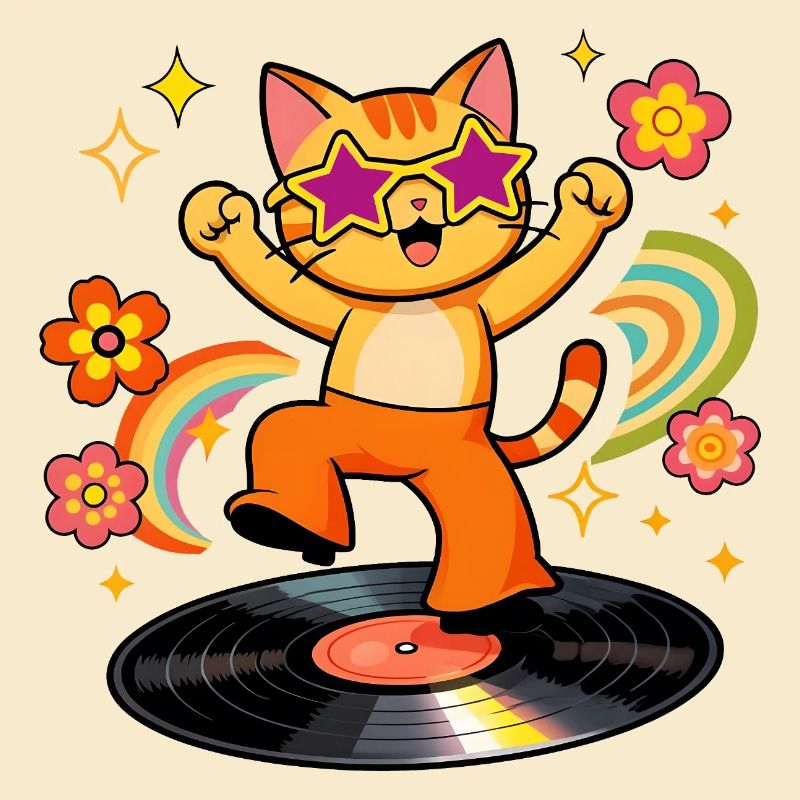 Chat Disco sur Vinyle Coloré