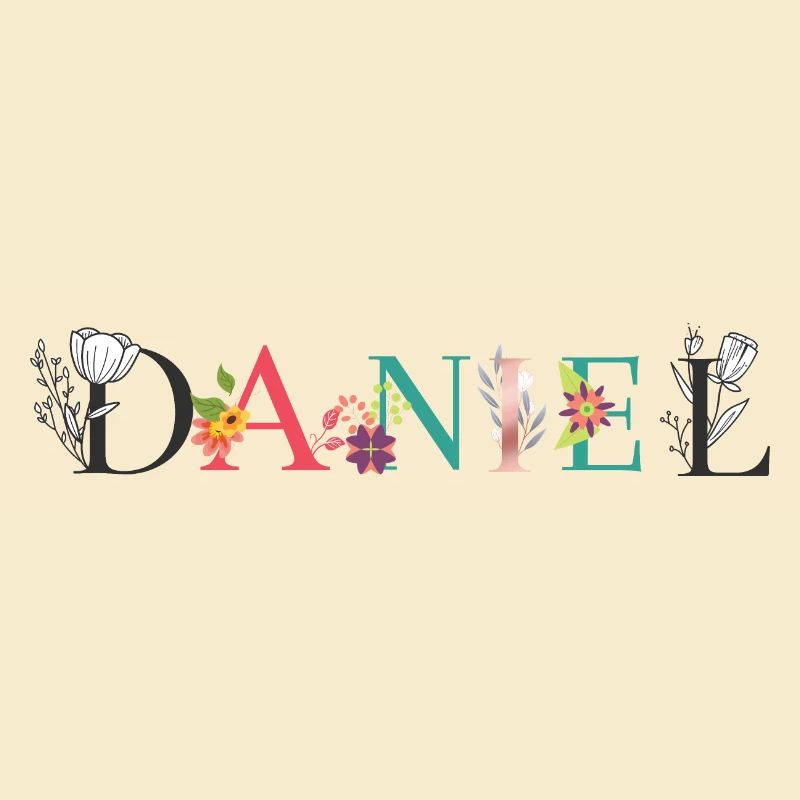 Art du nom DANIEL avec des fleurs brodées