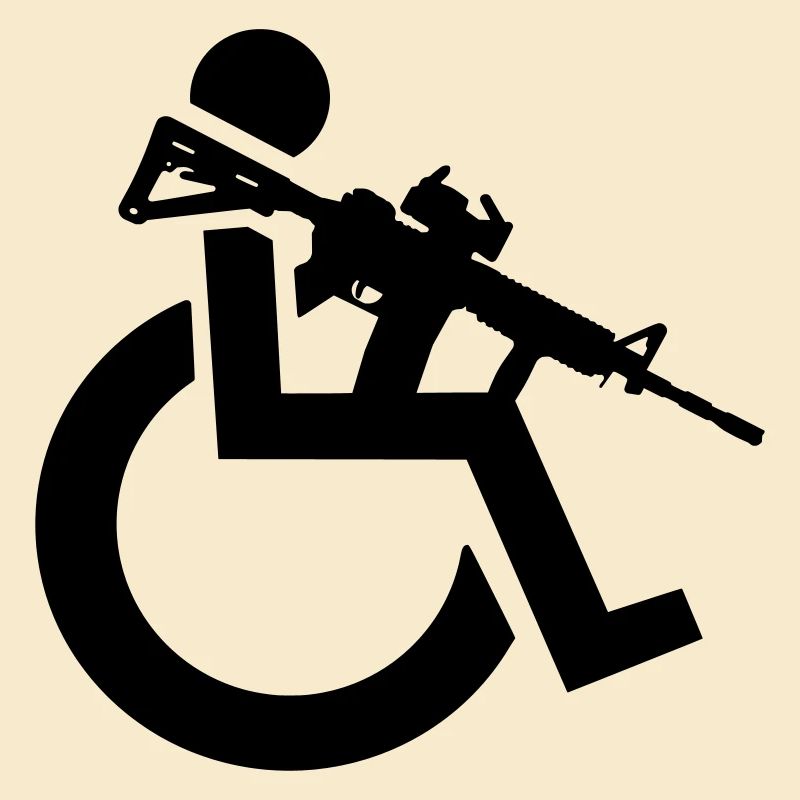 Bewaffneter Rollstuhlfahrer mit Gewehr, Waffe #