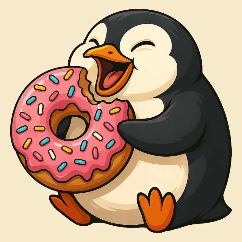 Cute Penguin Donut Lover Cartoon Munching