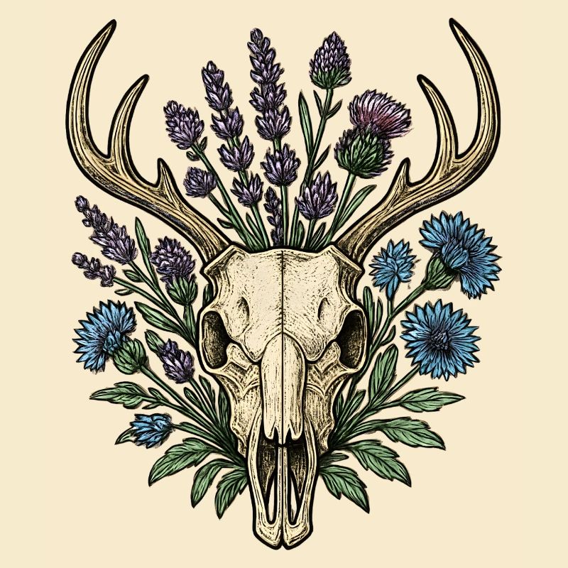 Os de cerf avec couronne de fleurs