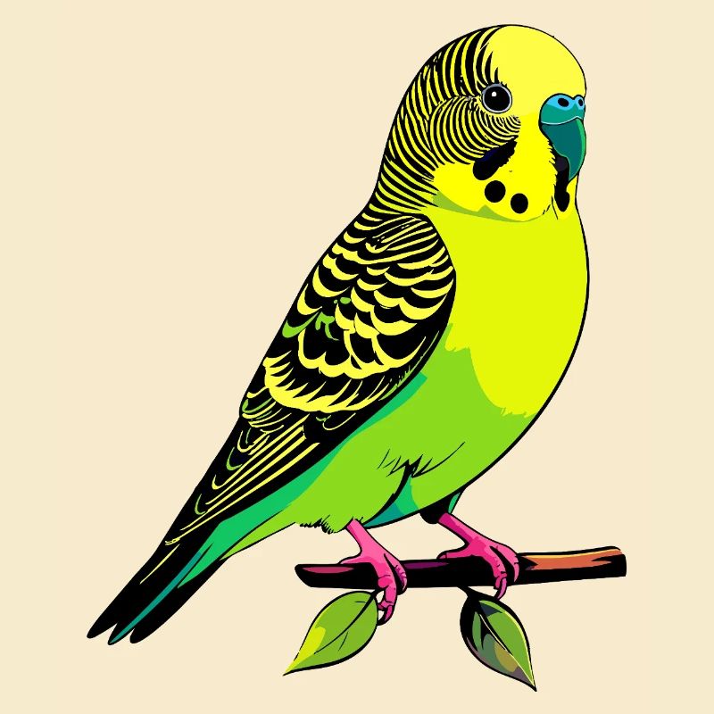 Perruche ondulée jaune-vert néon posée sur une branche