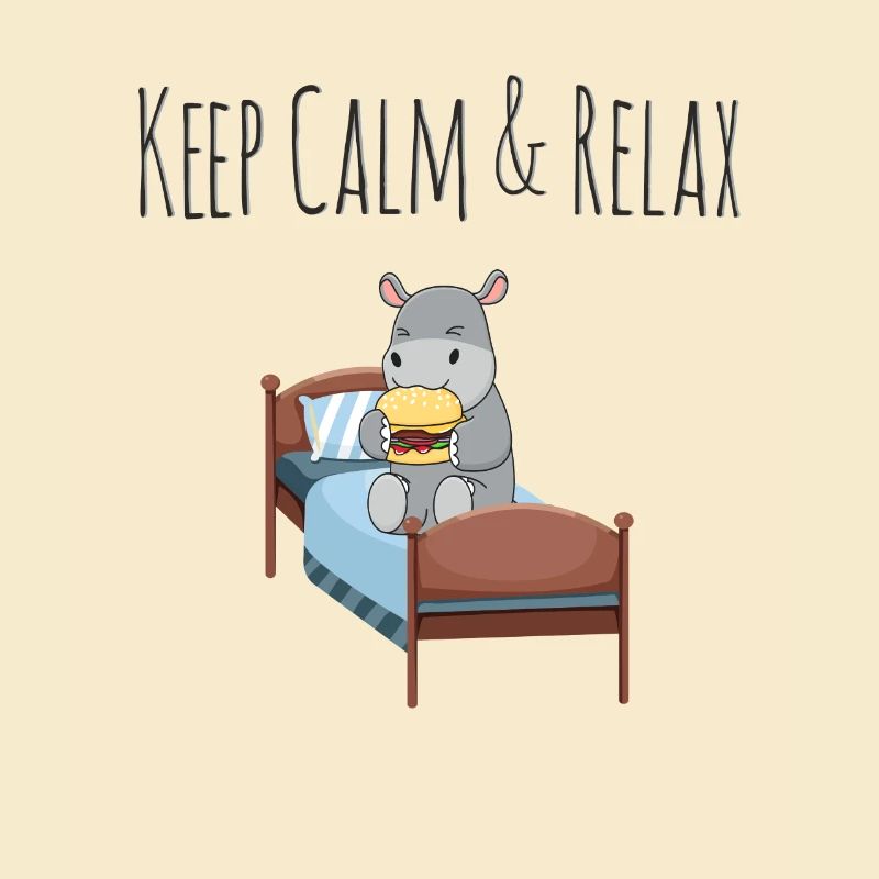 Keep Calm & Relax doux hippopotame avec burger