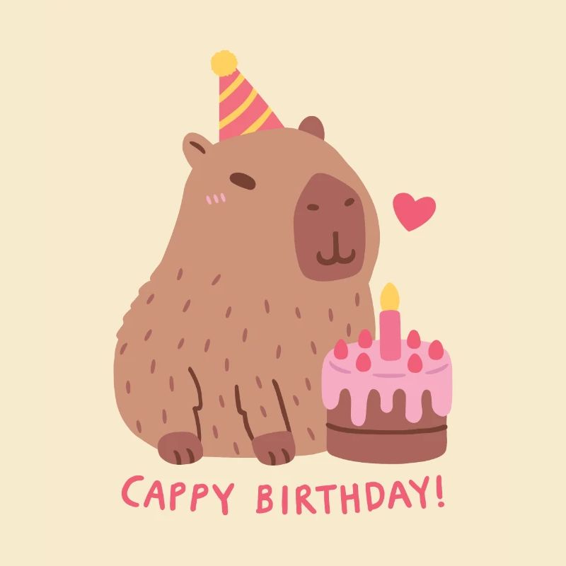 Capybara mignon et gâteau, joyeux anniversaire de cappy