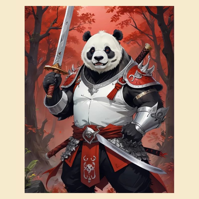 A monstrous behemoth beast a panda bear samurai