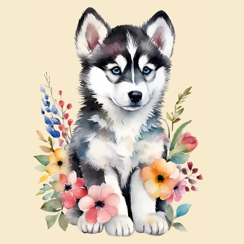 Husky bébé chiot mignon mignon dessin à l’aquarelle