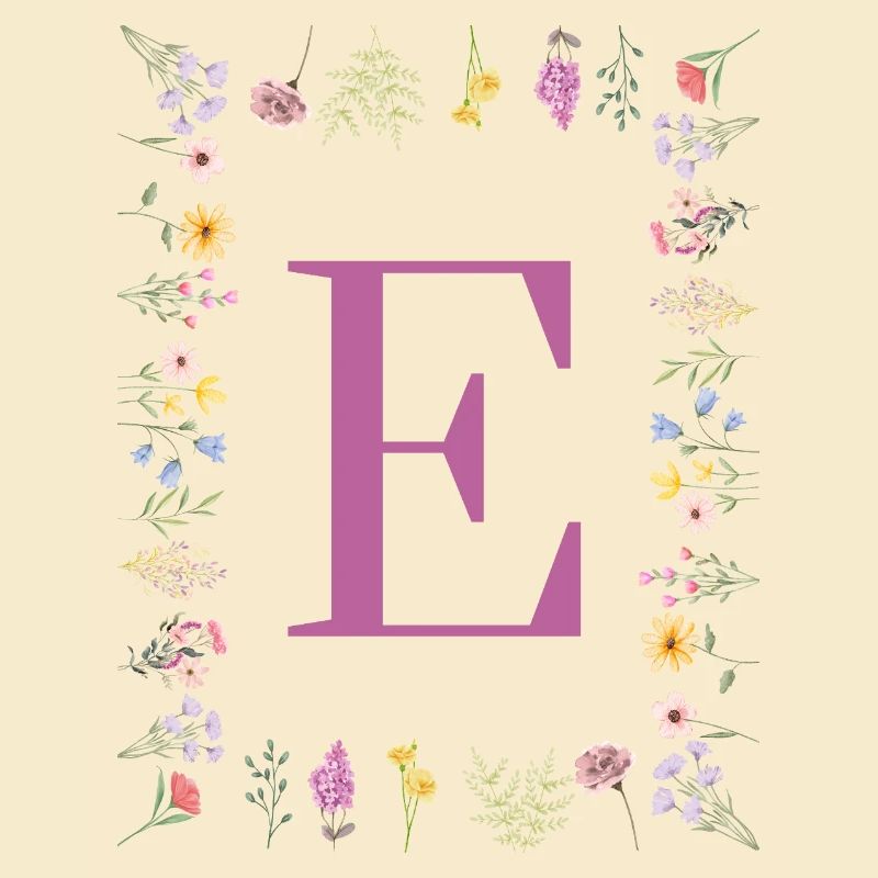 Monogramm E mit Frühlingsblüten