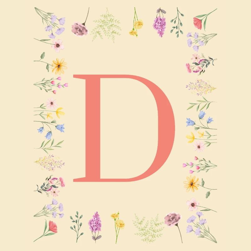 Florale Initialen "D", Buchstaben Monogramm 