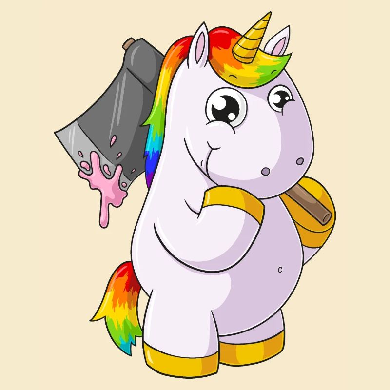 Comic Einhorn mit Axt