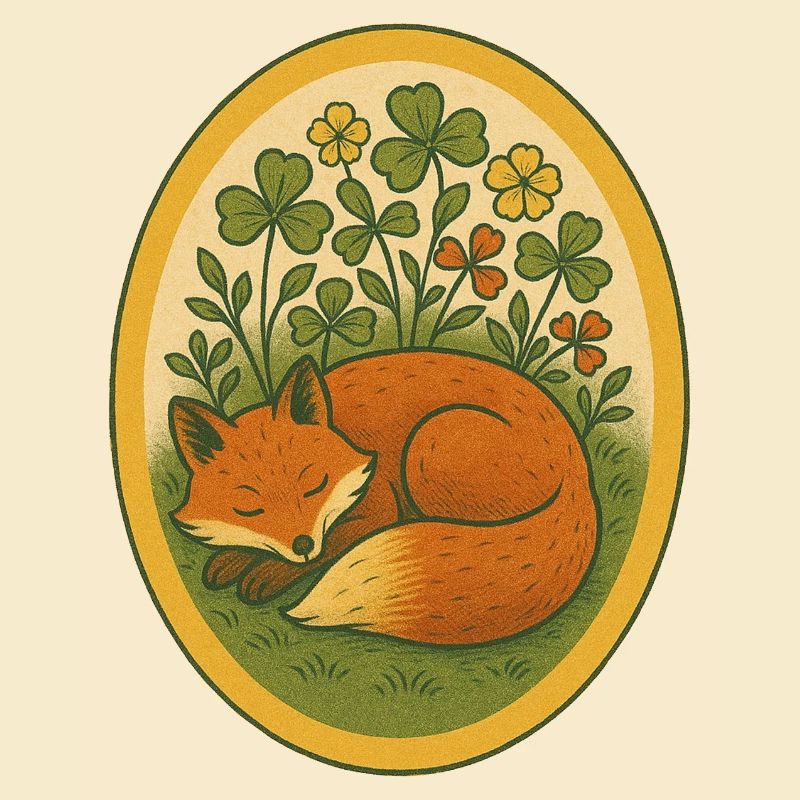 Sleeping Fox Amidst Four Leaf Clovers