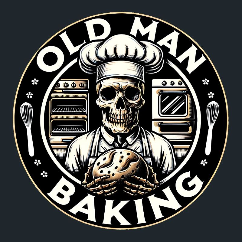 Old Man Baking Skull with Baker's Hat with Bread