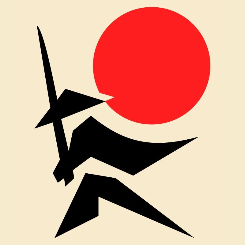 Abstraktes Bild mit Samurai Rot Schwarz
