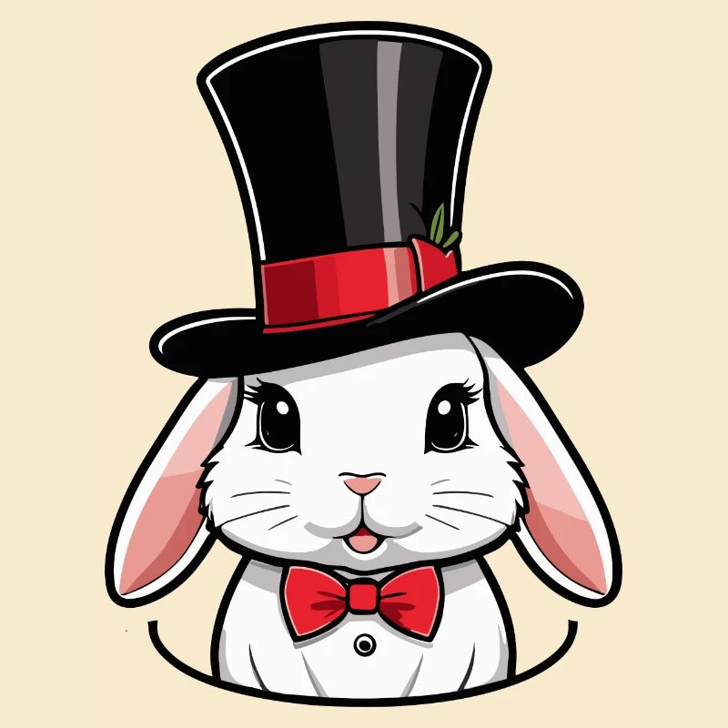 Rabbit head with hat and bow tie