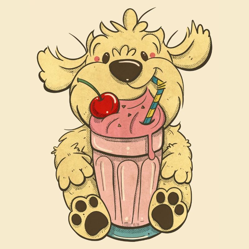 Cockapoo Thor mit rosa Milchshake