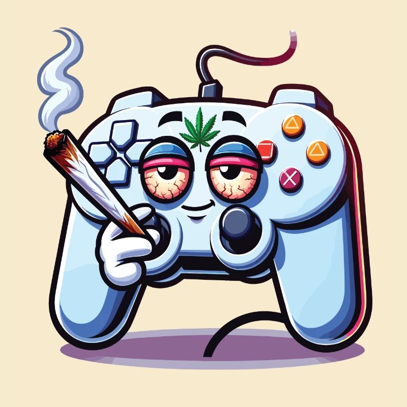 A gamepad that smokes a cannabis joint