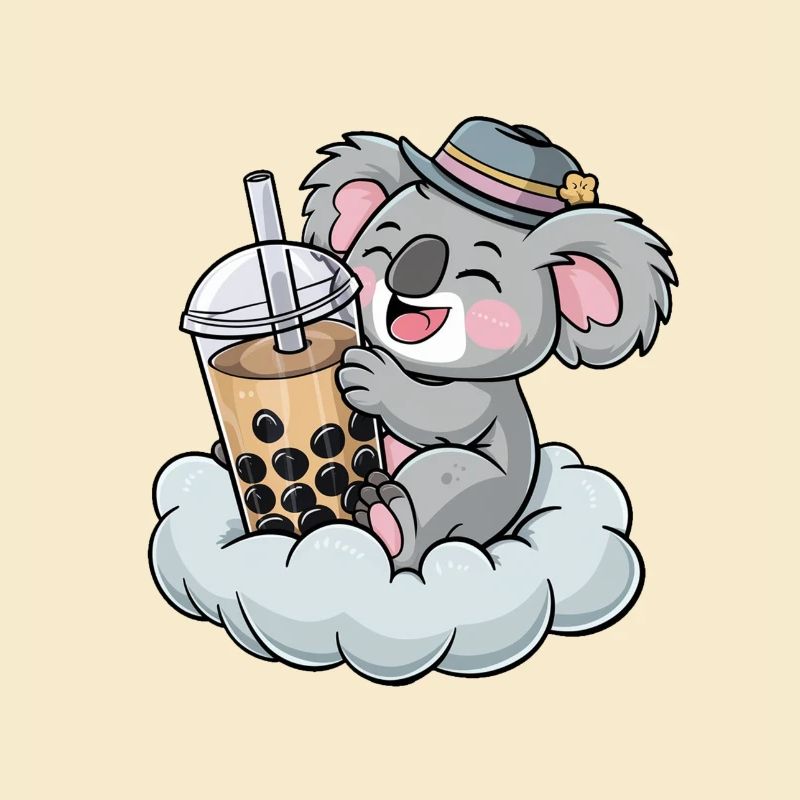 Koala drinking bubble tea