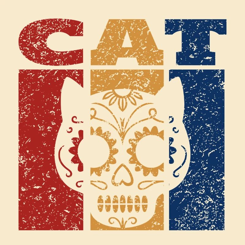 Sugar Skull Katze Retro Design